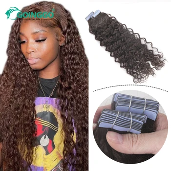 Водная волнистая лента для наращивания волос для чернокожих женщин, Натуральная Черная Вьющаяся лента для наращивания Человеческих перуанских волос 12-26 дюймов, 50 г/комплект